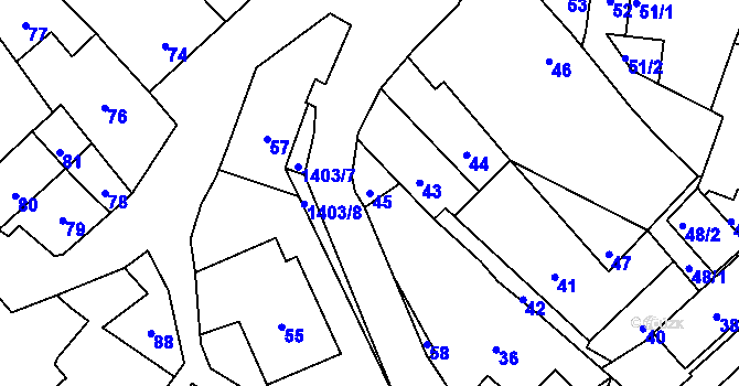 Parcela st. 45 v KÚ Divišov u Benešova, Katastrální mapa