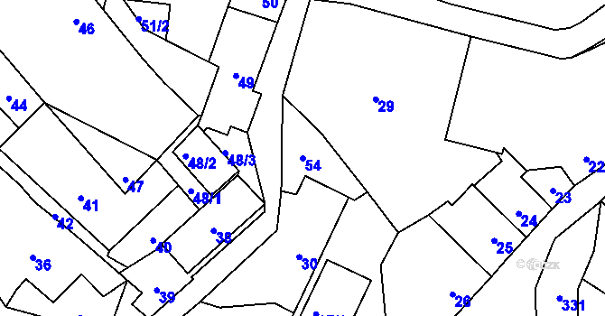 Parcela st. 54 v KÚ Divišov u Benešova, Katastrální mapa