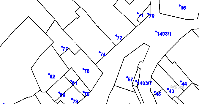 Parcela st. 74 v KÚ Divišov u Benešova, Katastrální mapa