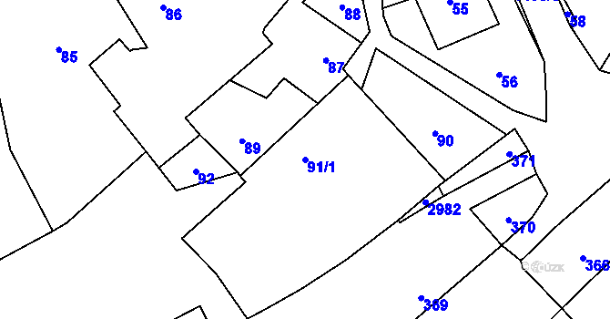 Parcela st. 91/1 v KÚ Divišov u Benešova, Katastrální mapa