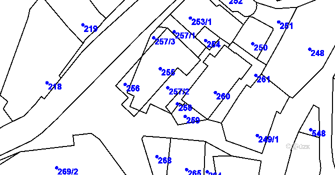 Parcela st. 257/2 v KÚ Divišov u Benešova, Katastrální mapa