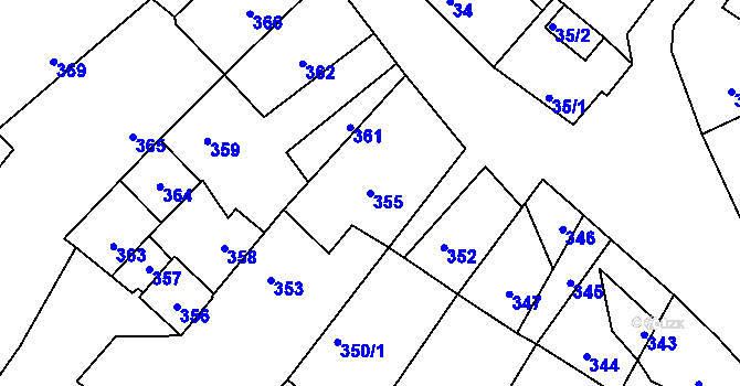 Parcela st. 355 v KÚ Divišov u Benešova, Katastrální mapa