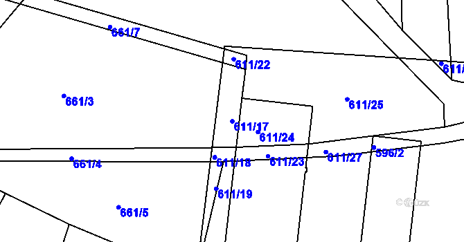Parcela st. 611/17 v KÚ Divišov u Benešova, Katastrální mapa