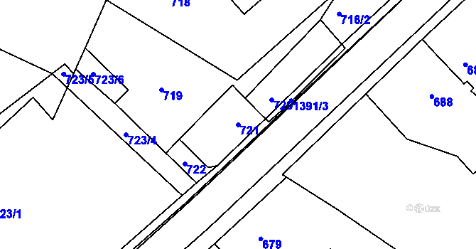 Parcela st. 721 v KÚ Divišov u Benešova, Katastrální mapa