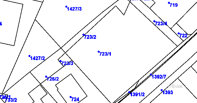 Parcela st. 723/1 v KÚ Divišov u Benešova, Katastrální mapa