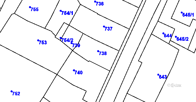 Parcela st. 738 v KÚ Divišov u Benešova, Katastrální mapa