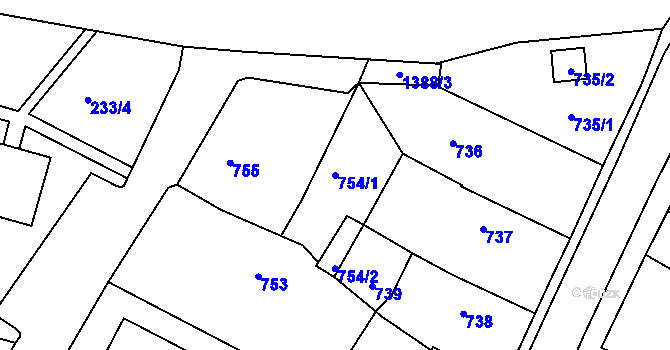 Parcela st. 754/1 v KÚ Divišov u Benešova, Katastrální mapa