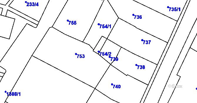 Parcela st. 754/2 v KÚ Divišov u Benešova, Katastrální mapa