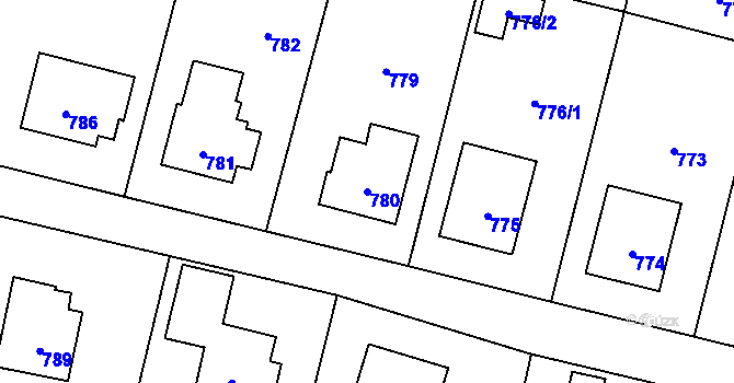 Parcela st. 780 v KÚ Divišov u Benešova, Katastrální mapa