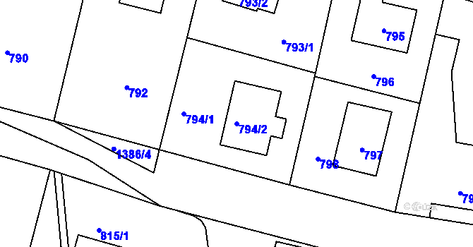 Parcela st. 794/2 v KÚ Divišov u Benešova, Katastrální mapa