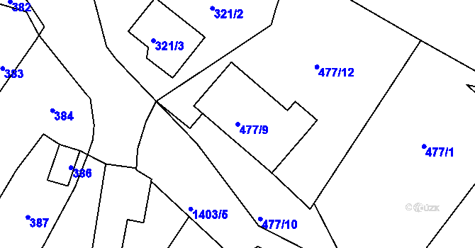 Parcela st. 477/9 v KÚ Divišov u Benešova, Katastrální mapa