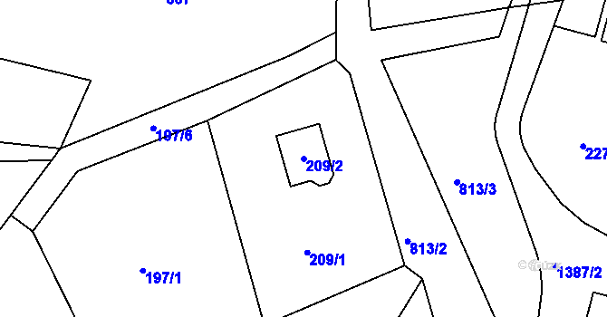 Parcela st. 209/2 v KÚ Divišov u Benešova, Katastrální mapa