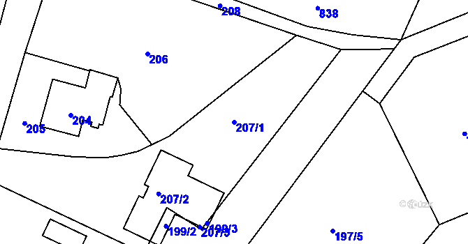 Parcela st. 207/1 v KÚ Divišov u Benešova, Katastrální mapa