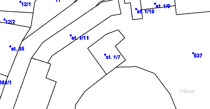 Parcela st. 1/7 v KÚ Bolechovice I, Katastrální mapa