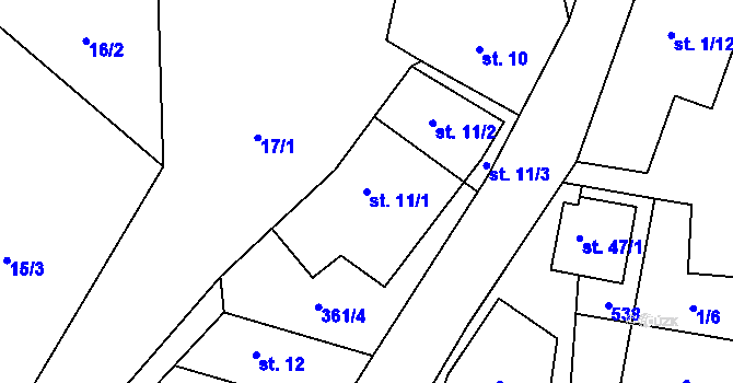 Parcela st. 11/1 v KÚ Bolechovice I, Katastrální mapa
