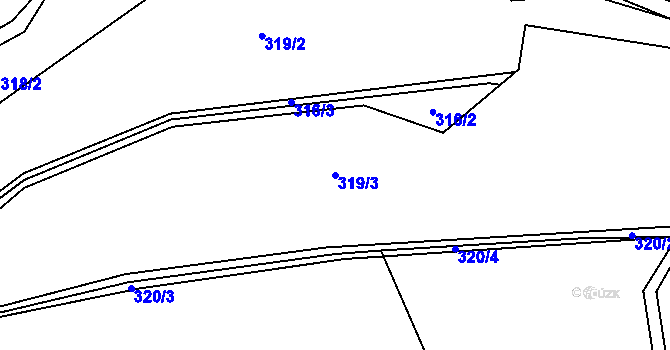 Parcela st. 319/3 v KÚ Bolechovice I, Katastrální mapa