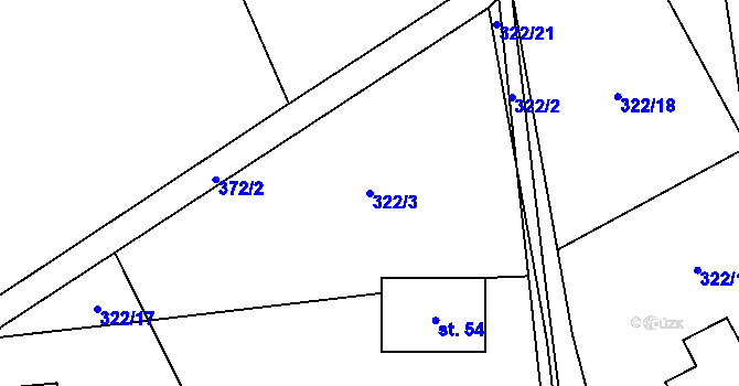 Parcela st. 322/3 v KÚ Bolechovice I, Katastrální mapa
