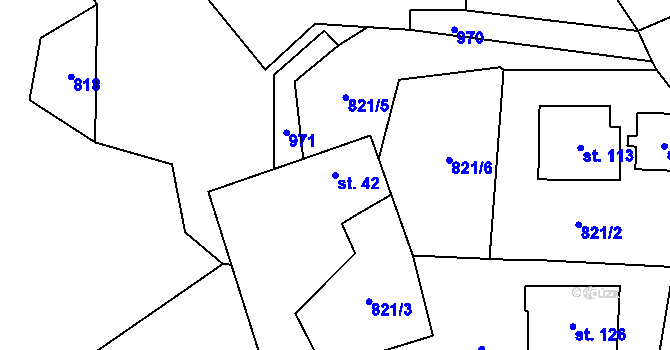 Parcela st. 42 v KÚ Divišovice, Katastrální mapa