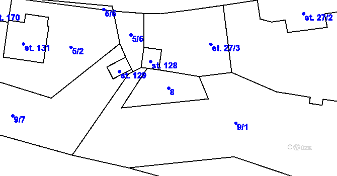 Parcela st. 8 v KÚ Divišovice, Katastrální mapa