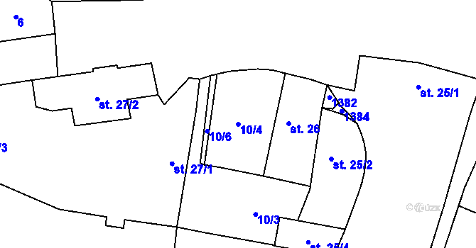 Parcela st. 10/4 v KÚ Divišovice, Katastrální mapa