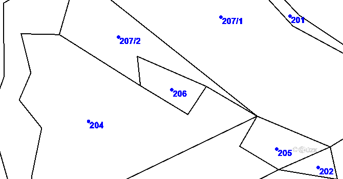 Parcela st. 206 v KÚ Divišovice, Katastrální mapa