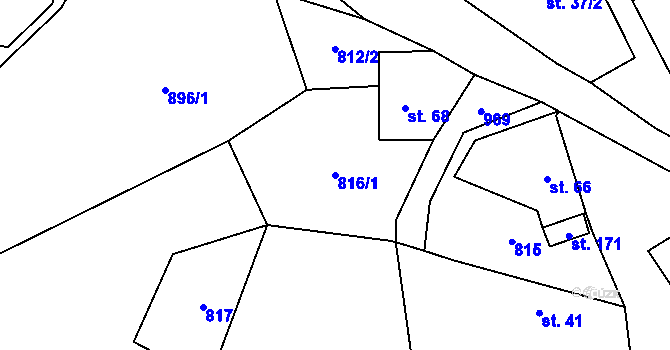 Parcela st. 816/1 v KÚ Divišovice, Katastrální mapa