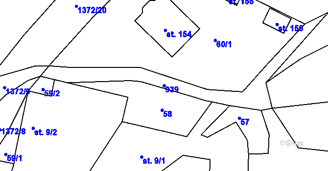 Parcela st. 939 v KÚ Divišovice, Katastrální mapa