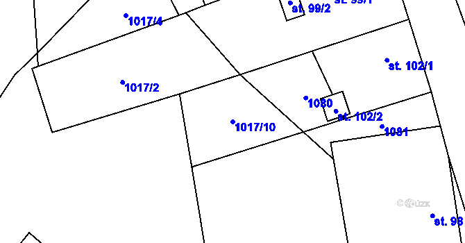 Parcela st. 1017/10 v KÚ Divišovice, Katastrální mapa