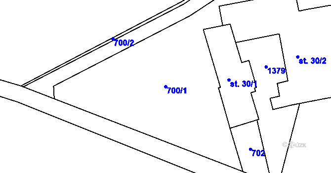 Parcela st. 700/1 v KÚ Divišovice, Katastrální mapa