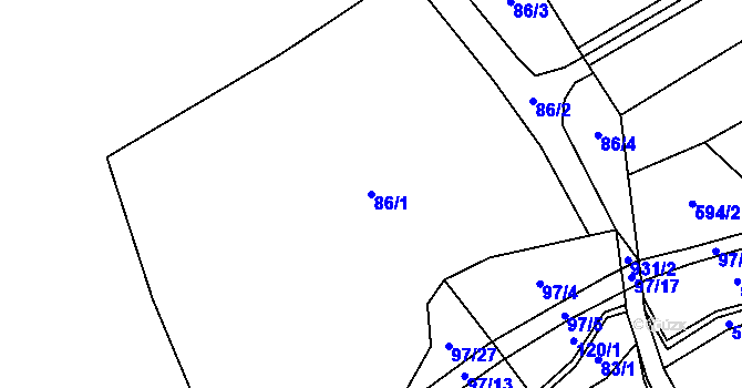 Parcela st. 86/1 v KÚ Divišovice, Katastrální mapa
