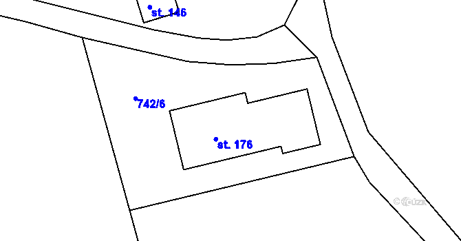 Parcela st. 742/6 v KÚ Divišovice, Katastrální mapa