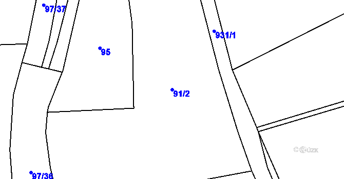 Parcela st. 91/2 v KÚ Divišovice, Katastrální mapa