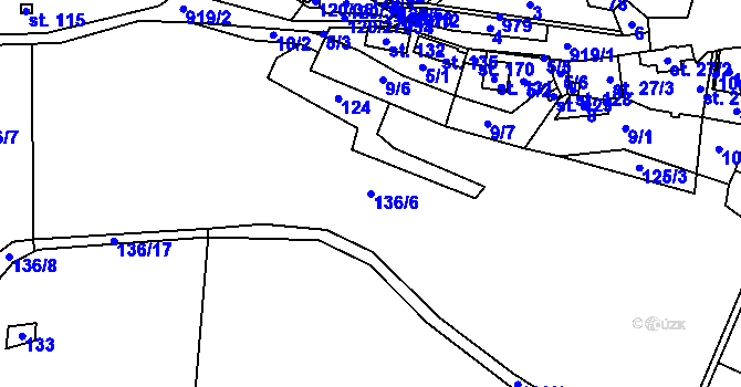 Parcela st. 136/6 v KÚ Divišovice, Katastrální mapa