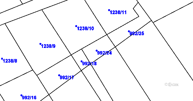 Parcela st. 992/24 v KÚ Divišovice, Katastrální mapa