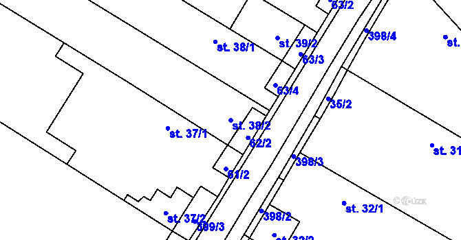Parcela st. 38/2 v KÚ Dlažkovice, Katastrální mapa