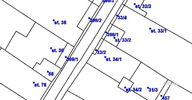 Parcela st. 33/2 v KÚ Dlažkovice, Katastrální mapa