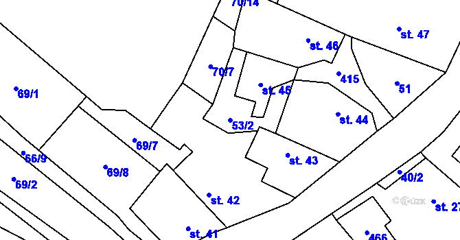 Parcela st. 53/2 v KÚ Dlažkovice, Katastrální mapa