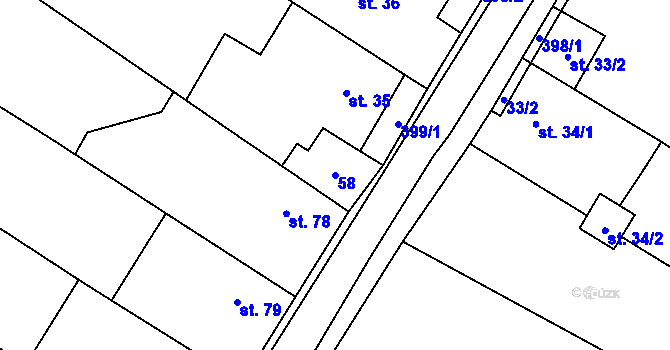 Parcela st. 58 v KÚ Dlažkovice, Katastrální mapa
