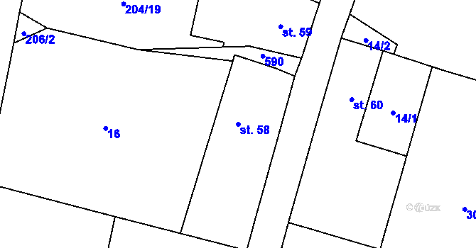 Parcela st. 58 v KÚ Dlažov, Katastrální mapa