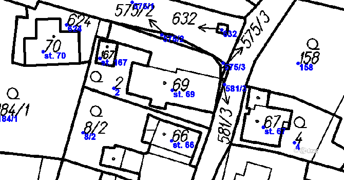 Parcela st. 69 v KÚ Dlažov, Katastrální mapa