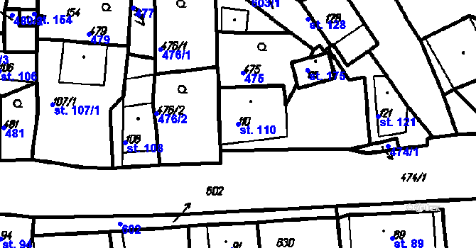 Parcela st. 110 v KÚ Dlažov, Katastrální mapa