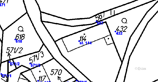 Parcela st. 114 v KÚ Dlažov, Katastrální mapa