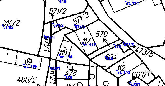 Parcela st. 117 v KÚ Dlažov, Katastrální mapa
