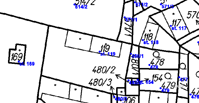 Parcela st. 119 v KÚ Dlažov, Katastrální mapa