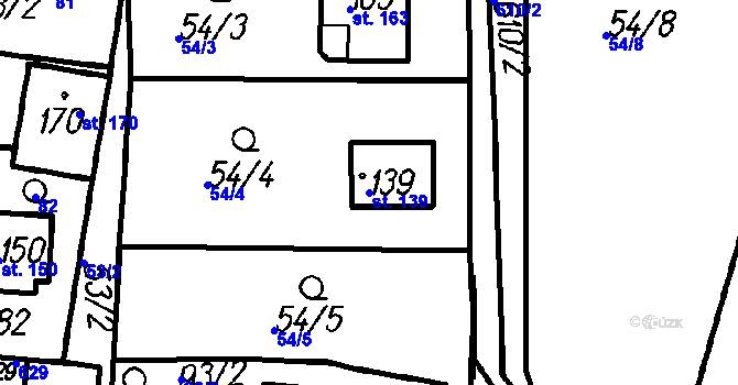 Parcela st. 139 v KÚ Dlažov, Katastrální mapa
