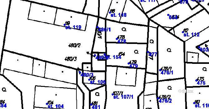 Parcela st. 154 v KÚ Dlažov, Katastrální mapa