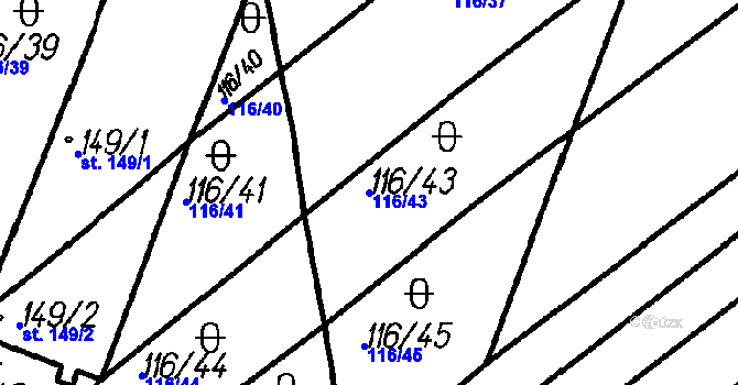 Parcela st. 116/43 v KÚ Dlažov, Katastrální mapa