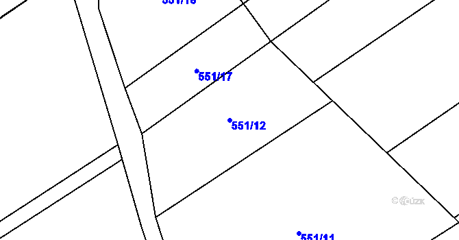 Parcela st. 551/12 v KÚ Dlažov, Katastrální mapa