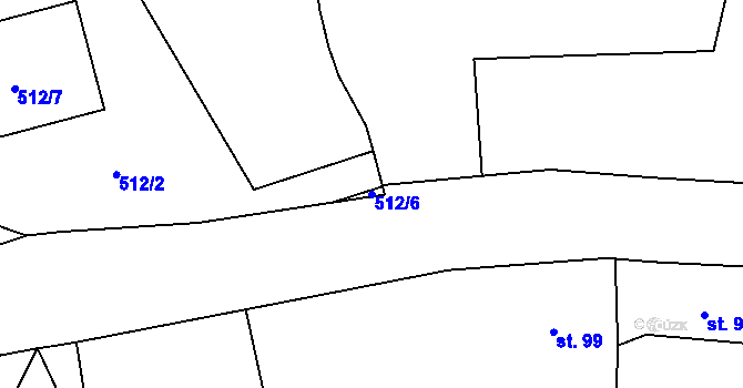 Parcela st. 512/6 v KÚ Dlažov, Katastrální mapa
