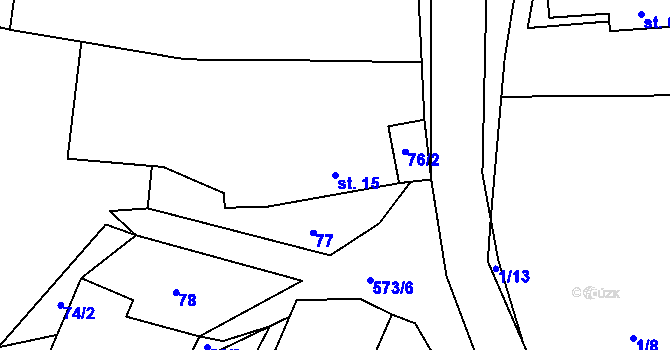 Parcela st. 15 v KÚ Miletice u Dlažova, Katastrální mapa